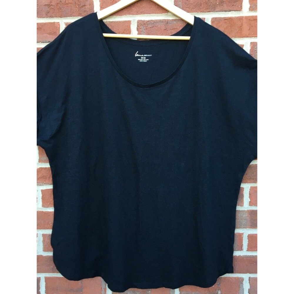 Lane Bryant Top Sz 22/24 Black Short Dolman Cuffed Sleeve Slimming Curved Hem